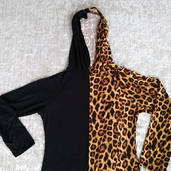 NWOT Arabella Color Block Leopard Print Hooded Dress XL Black Brown - Picture 6 of 16